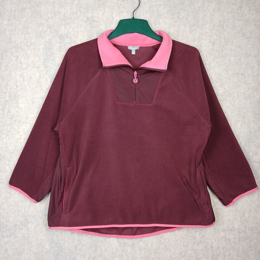 T by Talbots Microfleece Half-Zip Pullover Womens XL Burgundy Berry